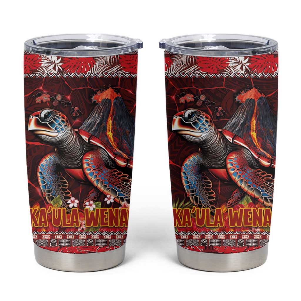 Hawaii KaUla Wena Volcano Turtle Tumbler Cup Lava and Tropical Plants Tribal Pattern LT03 Red - Polynesian Pride