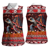 Hawaii KaʻUla Wena Volcano Turtle Women Sleeveless Polo Shirt Lava and Tropical Plants Tribal Pattern