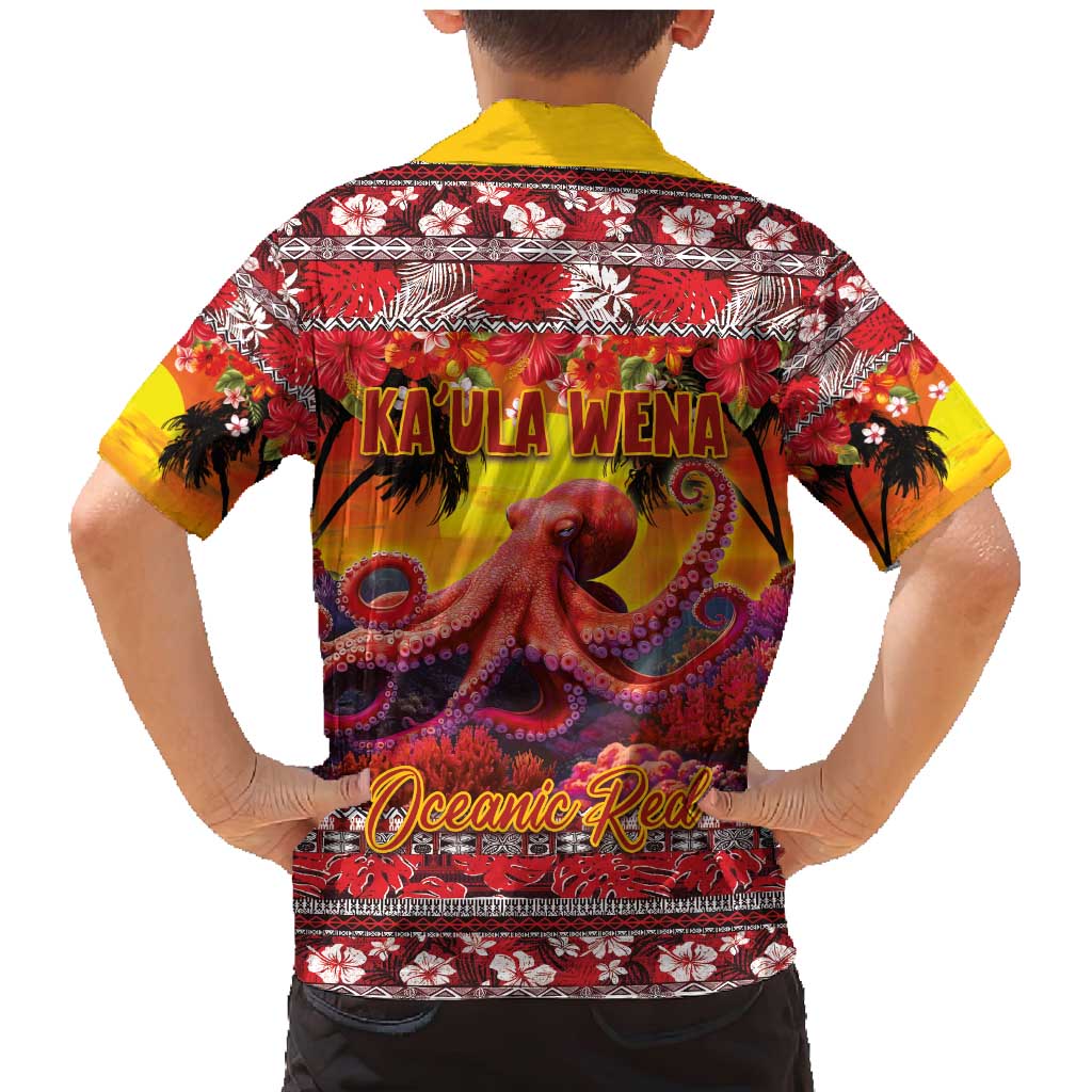 Hawaii KaUla Wena Octopus Family Matching Mermaid Dress and Hawaiian Shirt Oceanic Red with Corals and Tropical On Sunset Landscape LT03 - Polynesian Pride