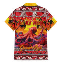 Hawaii KaUla Wena Octopus Family Matching Mermaid Dress and Hawaiian Shirt Oceanic Red with Corals and Tropical On Sunset Landscape LT03 - Polynesian Pride