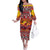 Hawaii KaʻUla Wena Octopus Family Matching Off The Shoulder Long Sleeve Dress and Hawaiian Shirt Oceanic Red with Corals and Tropical On Sunset Landscape