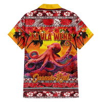 Hawaii KaUla Wena Octopus Family Matching Off Shoulder Short Dress and Hawaiian Shirt Oceanic Red with Corals and Tropical On Sunset Landscape LT03 - Polynesian Pride