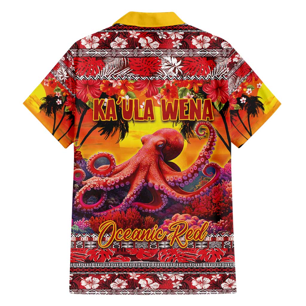 Hawaii KaUla Wena Octopus Family Matching Puletasi and Hawaiian Shirt Oceanic Red with Corals and Tropical On Sunset Landscape LT03 - Polynesian Pride