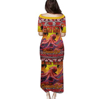 Hawaii KaUla Wena Octopus Family Matching Puletasi and Hawaiian Shirt Oceanic Red with Corals and Tropical On Sunset Landscape LT03 - Polynesian Pride