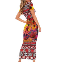 Hawaii KaUla Wena Octopus Family Matching Short Sleeve Bodycon Dress and Hawaiian Shirt Oceanic Red with Corals and Tropical On Sunset Landscape LT03 - Polynesian Pride