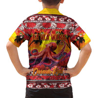 Hawaii KaUla Wena Octopus Family Matching Tank Maxi Dress and Hawaiian Shirt Oceanic Red with Corals and Tropical On Sunset Landscape LT03 - Polynesian Pride
