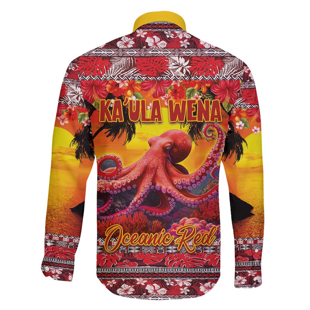 Hawaii KaUla Wena Octopus Family Matching Tank Maxi Dress and Hawaiian Shirt Oceanic Red with Corals and Tropical On Sunset Landscape LT03 - Polynesian Pride