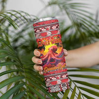 Hawaii KaʻUla Wena Octopus Skinny Tumbler Oceanic Red with Corals and Tropical On Sunset Landscape