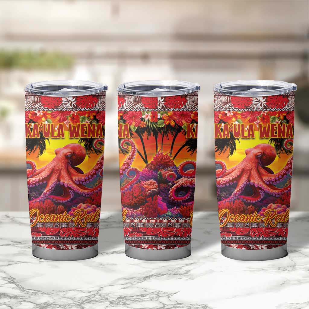 Hawaii KaUla Wena Octopus Tumbler Cup Oceanic Red with Corals and Tropical On Sunset Landscape LT03 - Polynesian Pride