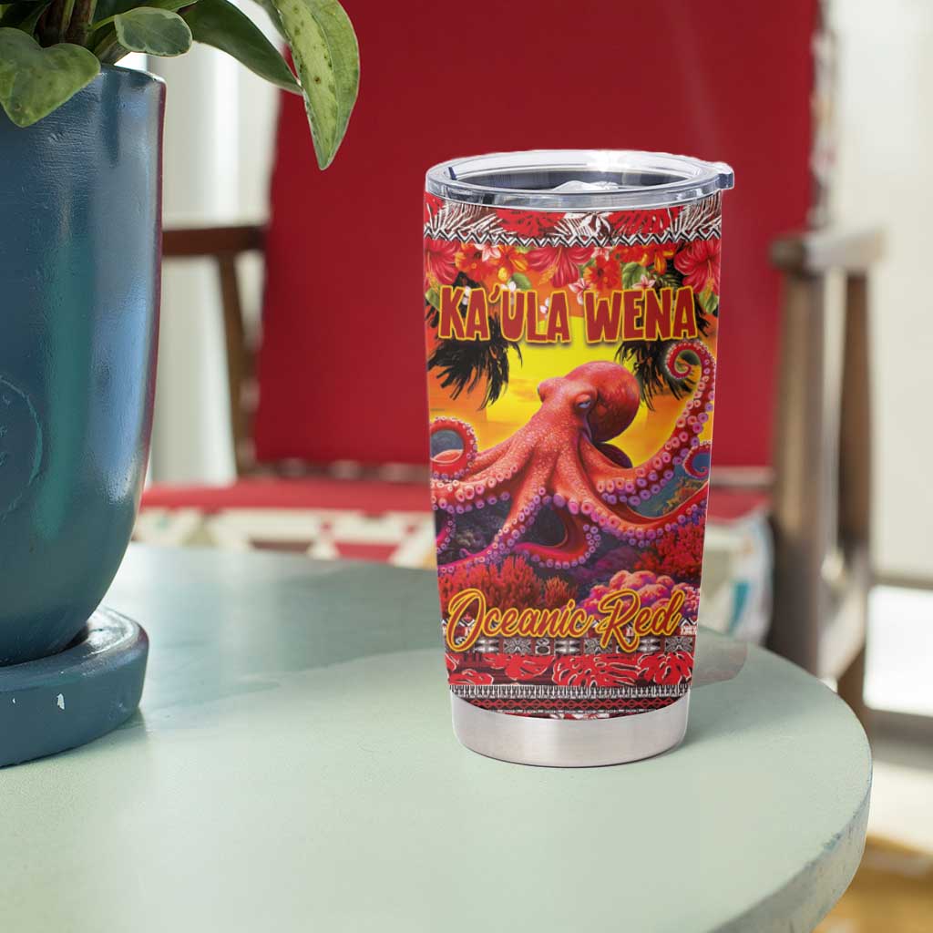 Hawaii KaUla Wena Octopus Tumbler Cup Oceanic Red with Corals and Tropical On Sunset Landscape LT03 - Polynesian Pride