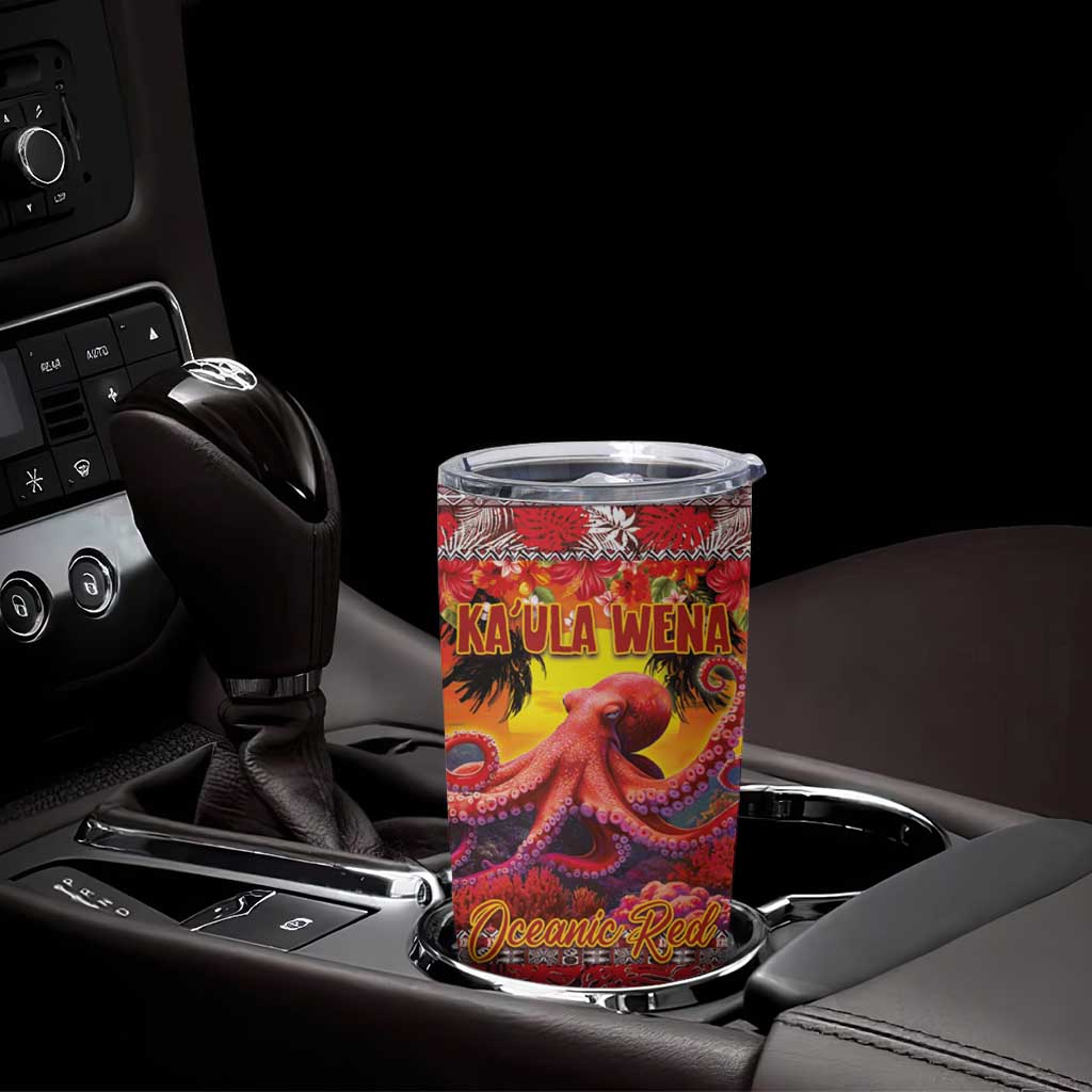 Hawaii KaUla Wena Octopus Tumbler Cup Oceanic Red with Corals and Tropical On Sunset Landscape LT03 - Polynesian Pride