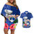Northern Mariana Islands Hafa Adai Latte Stone Couples Matching Off Shoulder Short Dress and Hawaiian Shirt Blue Color LT03 Blue - Polynesian Pride
