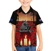 Custom New Zealand and Australia ANZAC Day Family Matching Off Shoulder Short Dress and Hawaiian Shirt Gallipoli and Canlelight Lest We Forget LT03 Son's Shirt Black - Polynesian Pride