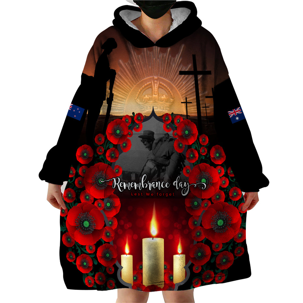 Custom New Zealand and Australia ANZAC Day Wearable Blanket Hoodie Gallipoli and Canlelight Lest We Forget LT03 - Polynesian Pride