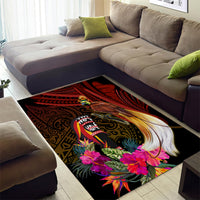 Papua New Guinea Bird-of-Paradise Area Rug Hibiscus and Kundu Drum Tribal Pattern
