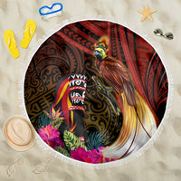Papua New Guinea Bird-of-Paradise Beach Blanket Hibiscus and Kundu Drum Tribal Pattern