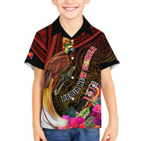 Papua New Guinea Bird-of-Paradise Family Matching Off The Shoulder Long Sleeve Dress and Hawaiian Shirt Hibiscus and Kundu Drum Tribal Pattern LT03 Son's Shirt Yellow - Polynesian Pride