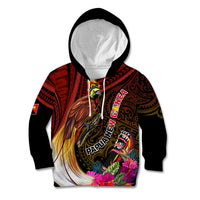 Papua New Guinea Bird-of-Paradise Kid Hoodie Hibiscus and Kundu Drum Tribal Pattern LT03 Hoodie Yellow - Polynesian Pride
