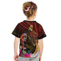 Papua New Guinea Bird-of-Paradise Kid T Shirt Hibiscus and Kundu Drum Tribal Pattern LT03 - Polynesian Pride