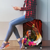 Papua New Guinea Bird-of-Paradise Luggage Cover Hibiscus and Kundu Drum Tribal Pattern