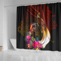 Papua New Guinea Bird-of-Paradise Shower Curtain Hibiscus and Kundu Drum Tribal Pattern
