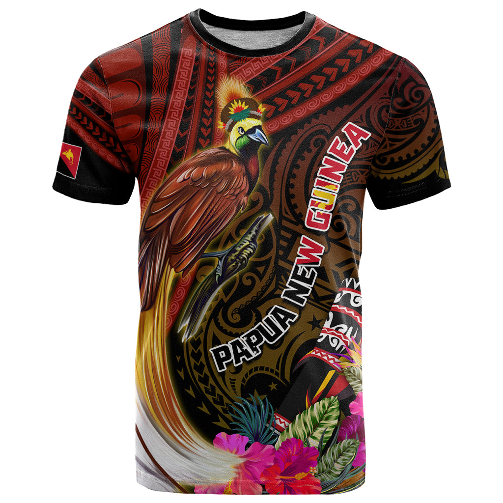 Papua New Guinea Bird-of-Paradise T Shirt Hibiscus and Kundu Drum Tribal Pattern LT03 Yellow - Polynesian Pride