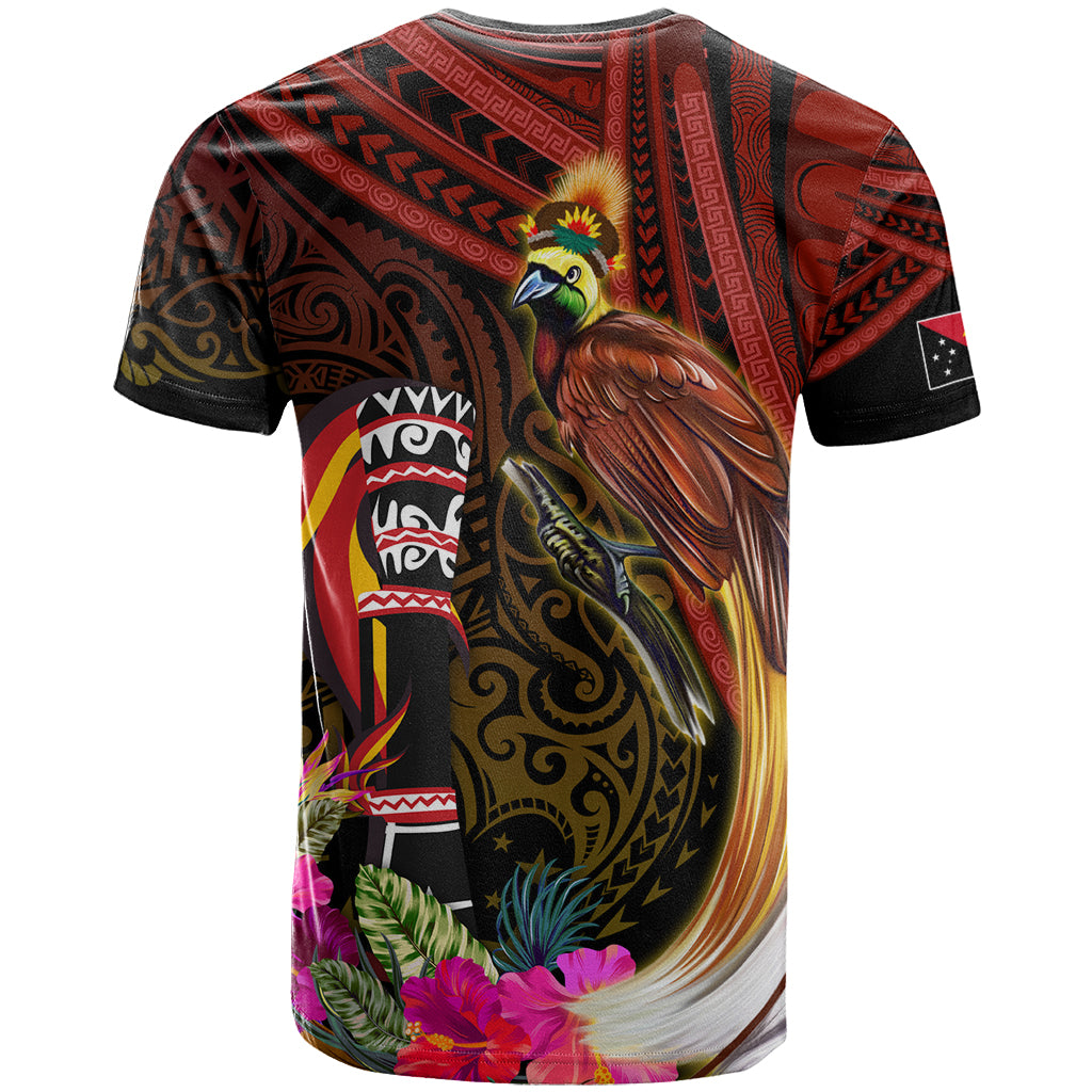 Papua New Guinea Bird-of-Paradise T Shirt Hibiscus and Kundu Drum Tribal Pattern LT03 - Polynesian Pride