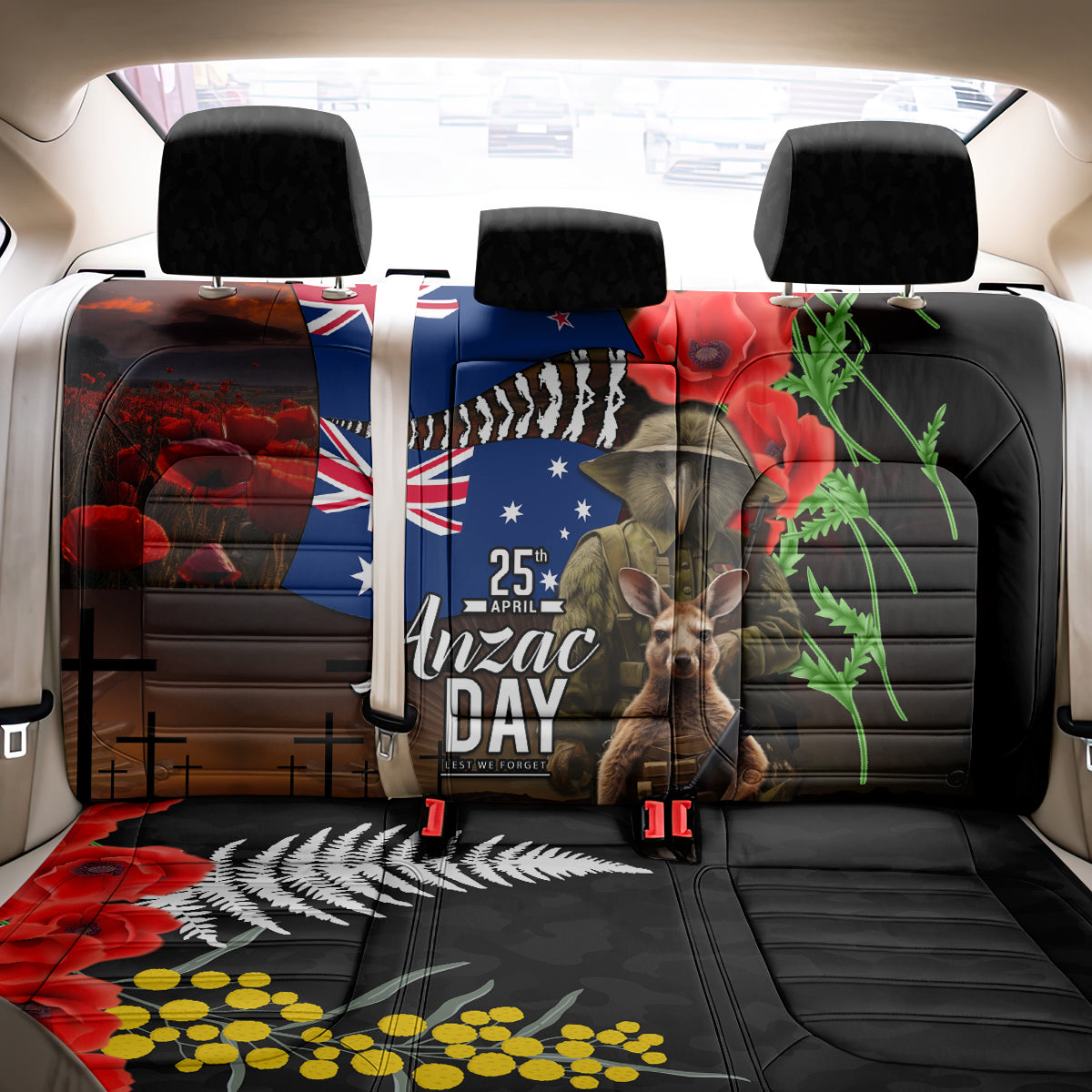 New Zealand and Australia ANZAC Day Back Car Seat Cover National Flag mix Kiwi Bird and Kangaroo Soldier Style LT03 - Polynesian Pride