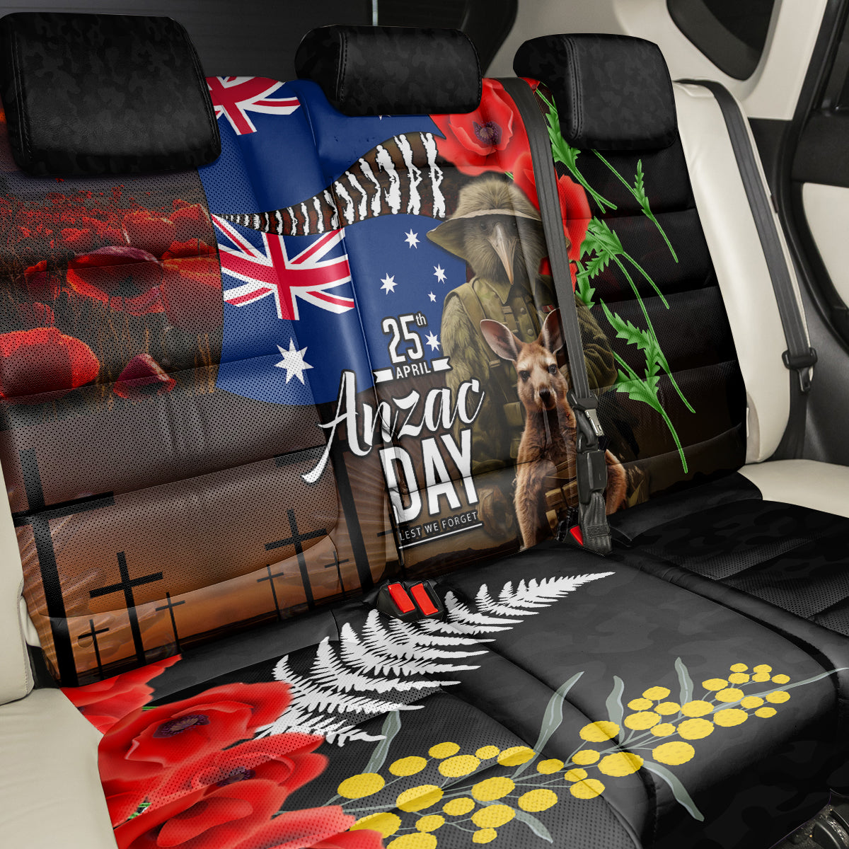 New Zealand and Australia ANZAC Day Back Car Seat Cover National Flag mix Kiwi Bird and Kangaroo Soldier Style LT03 - Polynesian Pride