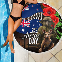 New Zealand and Australia ANZAC Day Beach Blanket National Flag mix Kiwi Bird and Kangaroo Soldier Style LT03 - Polynesian Pride