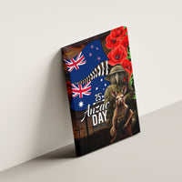 New Zealand and Australia ANZAC Day Canvas Wall Art National Flag mix Kiwi Bird and Kangaroo Soldier Style LT03 - Polynesian Pride