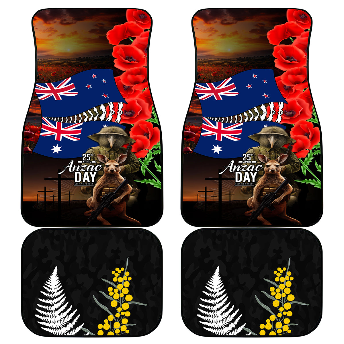 New Zealand and Australia ANZAC Day Car Mats National Flag mix Kiwi Bird and Kangaroo Soldier Style LT03 - Polynesian Pride