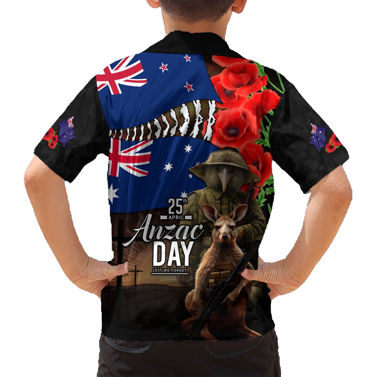 New Zealand and Australia ANZAC Day Hawaiian Shirt National Flag mix Kiwi Bird and Kangaroo Soldier Style LT03 - Polynesian Pride