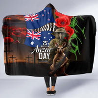 New Zealand and Australia ANZAC Day Hooded Blanket National Flag mix Kiwi Bird and Kangaroo Soldier Style LT03 - Polynesian Pride