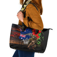 New Zealand and Australia ANZAC Day Leather Tote Bag National Flag mix Kiwi Bird and Kangaroo Soldier Style LT03 Black - Polynesian Pride