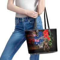 New Zealand and Australia ANZAC Day Leather Tote Bag National Flag mix Kiwi Bird and Kangaroo Soldier Style LT03 - Polynesian Pride
