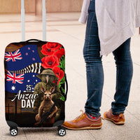 New Zealand and Australia ANZAC Day Luggage Cover National Flag mix Kiwi Bird and Kangaroo Soldier Style LT03 Black - Polynesian Pride