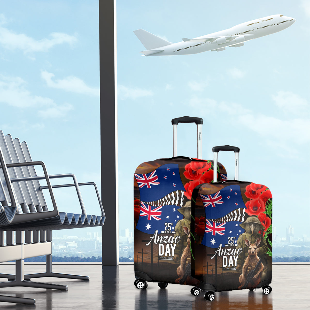 New Zealand and Australia ANZAC Day Luggage Cover National Flag mix Kiwi Bird and Kangaroo Soldier Style LT03 - Polynesian Pride