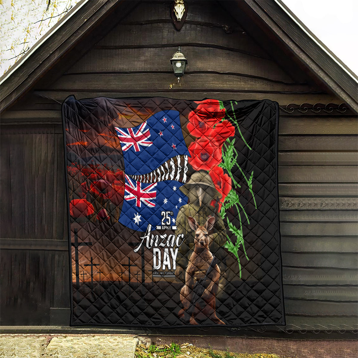 New Zealand and Australia ANZAC Day Quilt National Flag mix Kiwi Bird and Kangaroo Soldier Style LT03 - Polynesian Pride