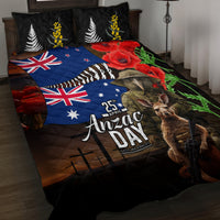 New Zealand and Australia ANZAC Day Quilt Bed Set National Flag mix Kiwi Bird and Kangaroo Soldier Style LT03 Black - Polynesian Pride