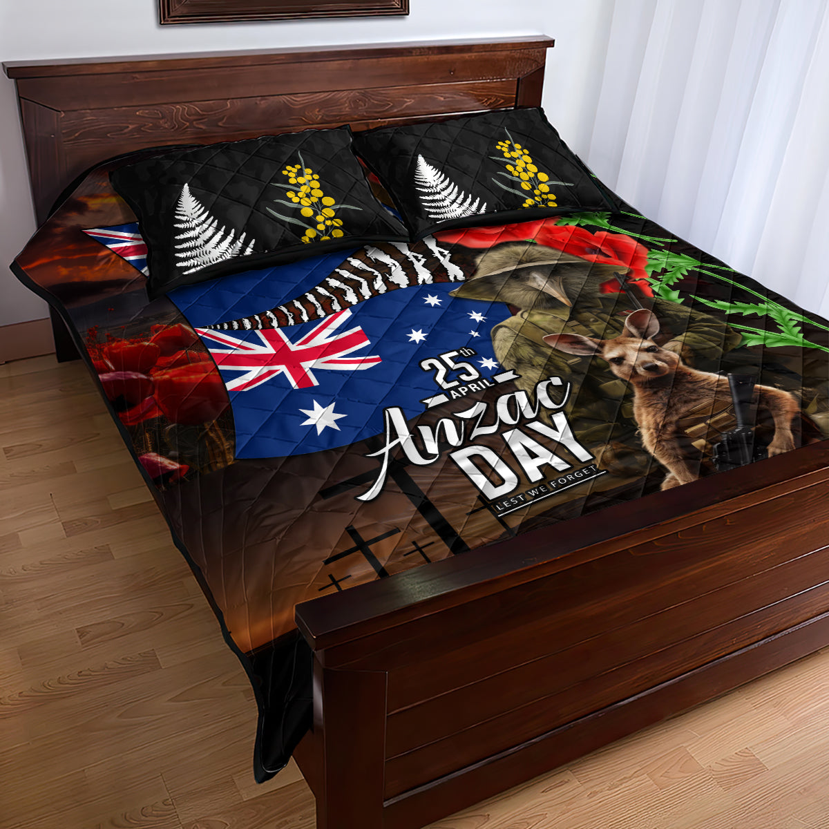 New Zealand and Australia ANZAC Day Quilt Bed Set National Flag mix Kiwi Bird and Kangaroo Soldier Style LT03 - Polynesian Pride