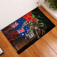 New Zealand and Australia ANZAC Day Rubber Doormat National Flag mix Kiwi Bird and Kangaroo Soldier Style LT03 Black - Polynesian Pride