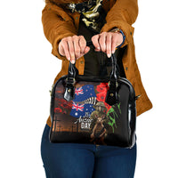 New Zealand and Australia ANZAC Day Shoulder Handbag National Flag mix Kiwi Bird and Kangaroo Soldier Style LT03 One Size Black - Polynesian Pride