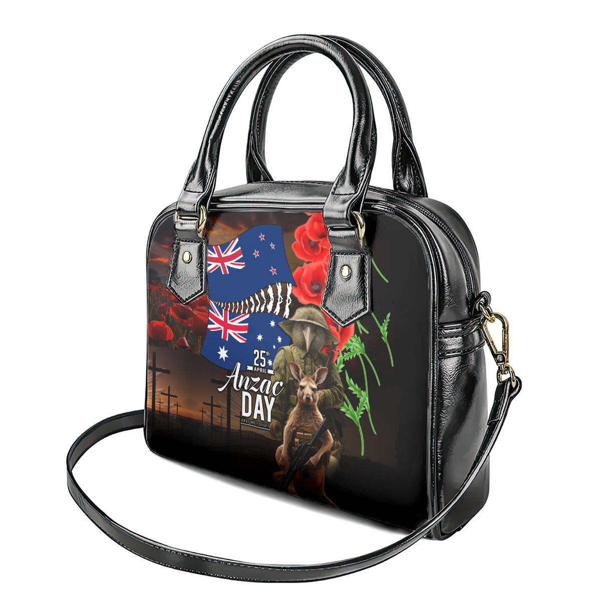 New Zealand and Australia ANZAC Day Shoulder Handbag National Flag mix Kiwi Bird and Kangaroo Soldier Style LT03 - Polynesian Pride