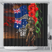 New Zealand and Australia ANZAC Day Shower Curtain National Flag mix Kiwi Bird and Kangaroo Soldier Style LT03 - Polynesian Pride