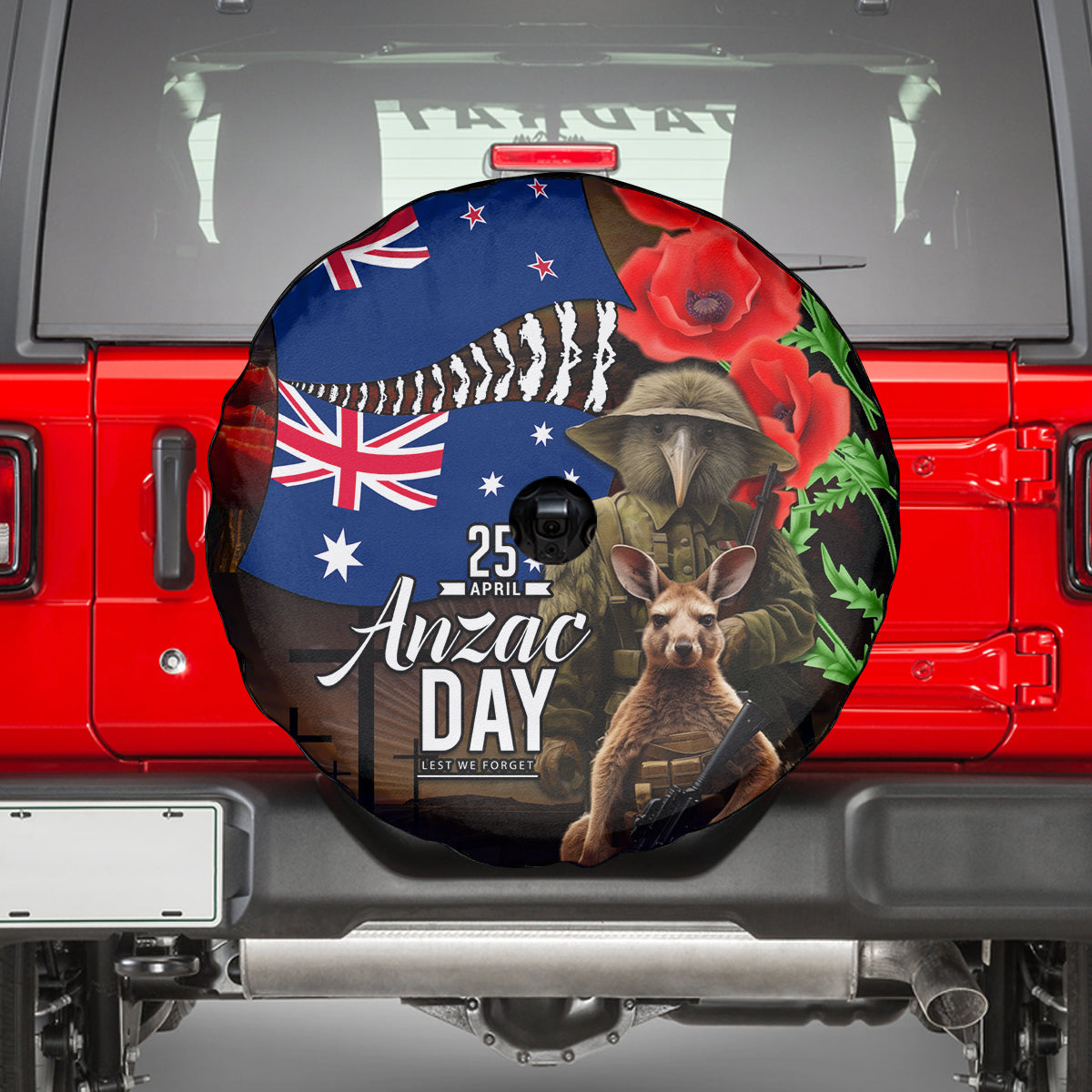 New Zealand and Australia ANZAC Day Spare Tire Cover National Flag mix Kiwi Bird and Kangaroo Soldier Style LT03 - Polynesian Pride