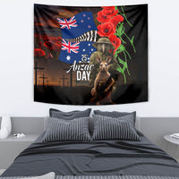 New Zealand and Australia ANZAC Day Tapestry National Flag mix Kiwi Bird and Kangaroo Soldier Style LT03 - Polynesian Pride