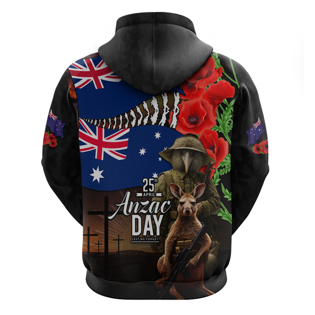 New Zealand and Australia ANZAC Day Zip Hoodie National Flag mix Kiwi Bird and Kangaroo Soldier Style LT03 - Polynesian Pride