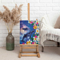 Hawaiian Lei Day Plumeria Humpback Whales Canvas Wall Art Polynesian Art Vibrant Starry Nebula Style
