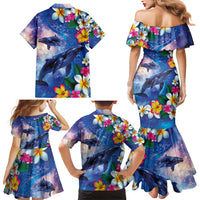 Hawaiian Lei Day Plumeria Humpback Whales Family Matching Mermaid Dress and Hawaiian Shirt Polynesian Art Vibrant Starry Nebula Style LT03 - Polynesian Pride